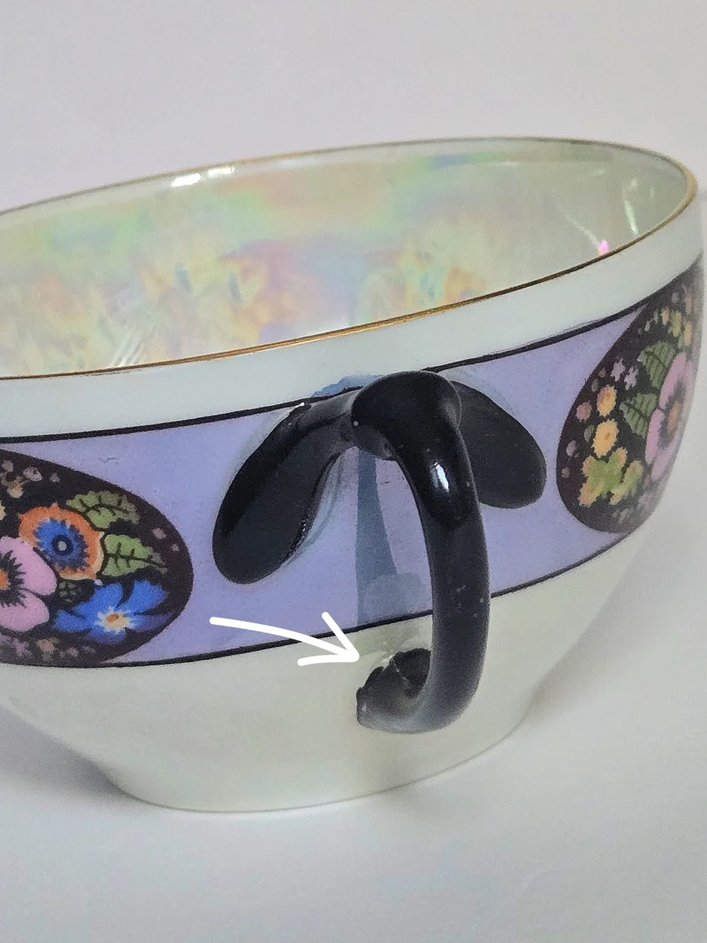 ANTQ/VTG 20s/30s Moschendorf Bavaria Art Deco Lusterware Teacup Black Purple